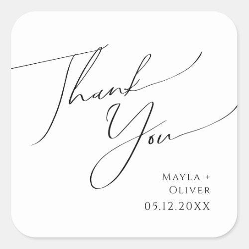 Whimsical Minimal Script Thank You Wedding Favor S Square Sticker