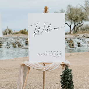 Whimsical Minimal Script Vertical Wedding Welcome Foam Board