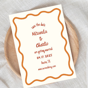 Whimsical Minimal Wavy Border Handwritten 70s Save The Date