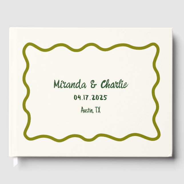 Whimsical Minimal Wavy Border Handwritten Casual Guest Book (Front)
