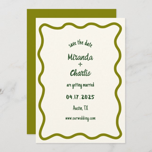 Whimsical Minimal Wavy Border Handwritten Casual Save The Date (Front/Back)