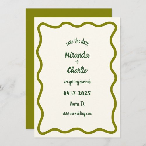 Whimsical Minimal Wavy Border Handwritten Casual Save The Date