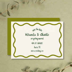 Whimsical Minimal Wavy Border Handwritten Casual Save The Date