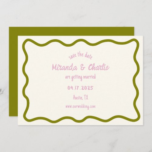 Whimsical Minimal Wavy Border Handwritten Casual Save The Date