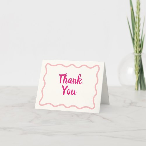 Whimsical Minimal Wavy Border Handwritten Pink Thank You Card