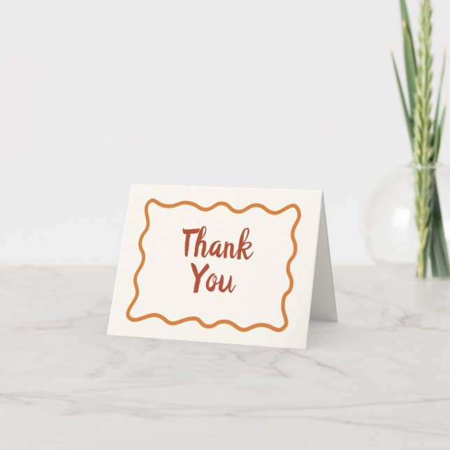 Whimsical Minimal Wavy Border Handwritten Simple Letterpress Thank You Card (Front)