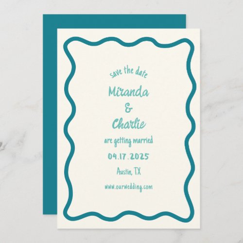 Whimsical Minimal Wavy Border Handwritten Simple Save The Date