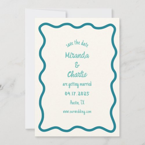 Whimsical Minimal Wavy Border Handwritten Simple Save The Date