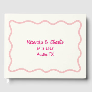 Whimsical Minimal Wavy Sweet Border Pink Wedding Guest Book