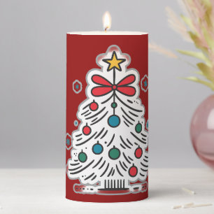 Whimsical Minimalist Christmas Tree Sticker Pillar Candle