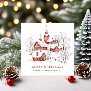 Whimsical Minimalist Country Christmas Corporate Holiday Card