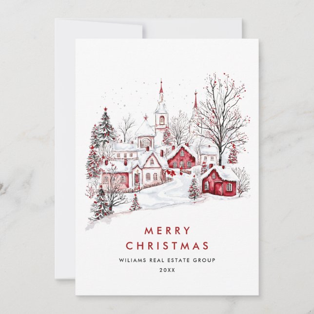 Whimsical Minimalist Country Christmas Corporate Holiday Card (Front)