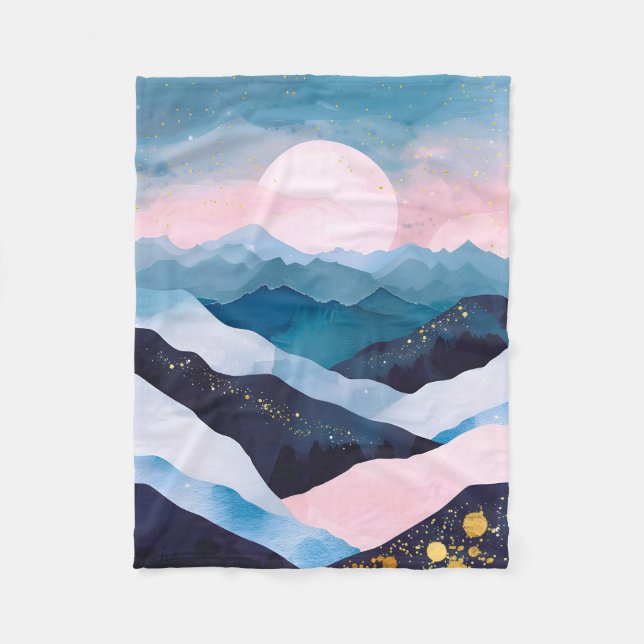 Whimsical Minimalist Gold Mountain Watercolor Fleece Blanket (Front)