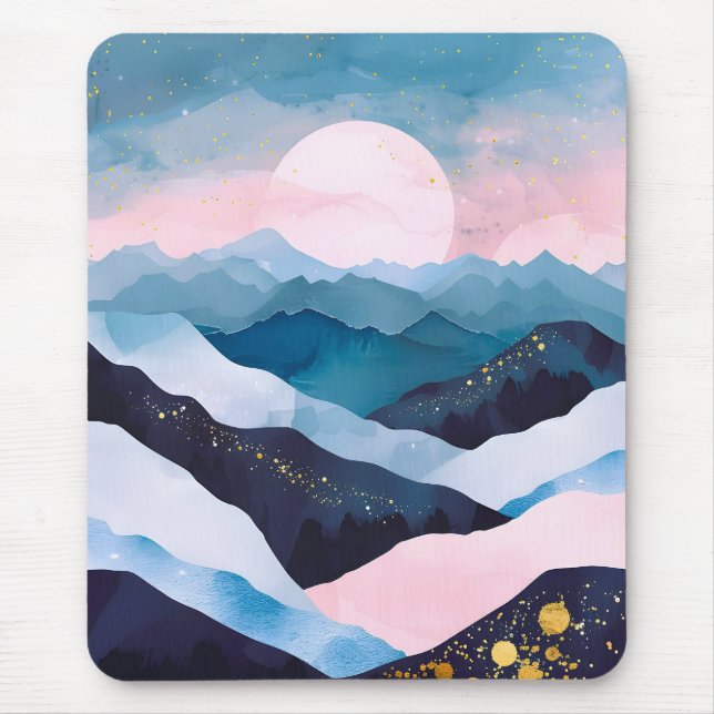 Whimsical Minimalist Gold Mountain Watercolor Mouse Pad (Front)