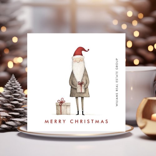 Whimsical Minimalist Santa Claus Christmas Company Holiday Card