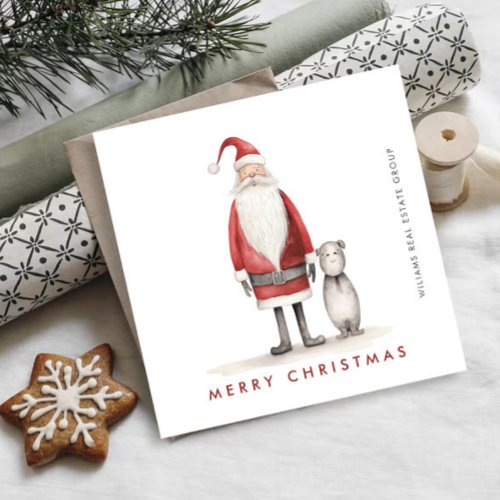 Whimsical Minimalist Santa Claus Christmas Company Holiday Card