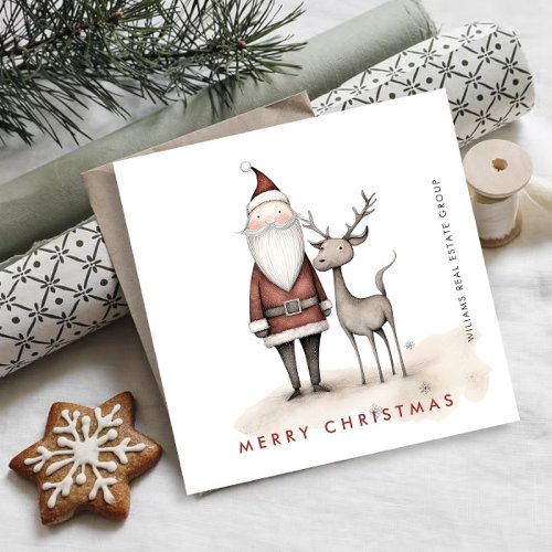 Whimsical Minimalist Santa Claus Christmas Company Holiday Card