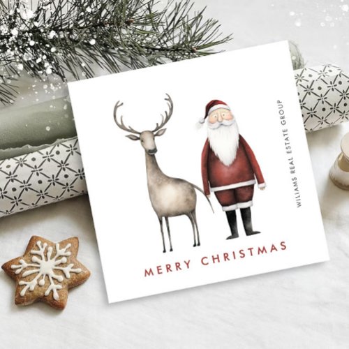 Whimsical Minimalist Santa Claus Christmas Company Holiday Card