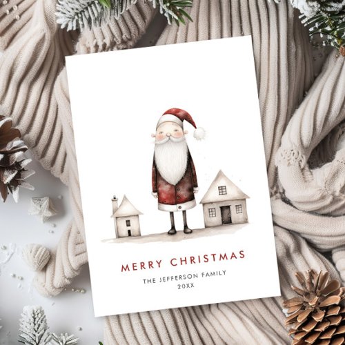 Whimsical Minimalist Santa Claus Christmas Holiday Card