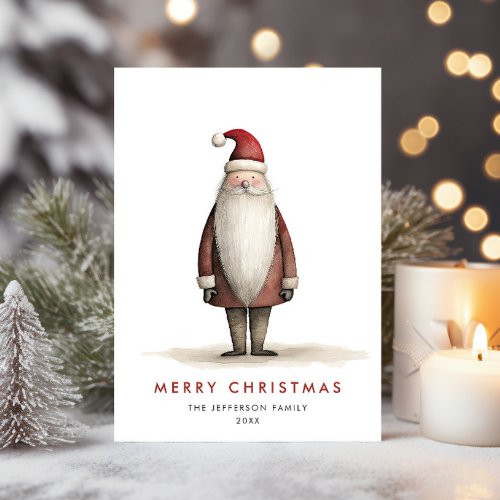 Whimsical Minimalist Santa Claus Christmas Holiday Card