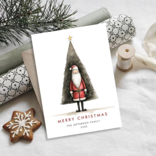 Whimsical Minimalist Santa Claus Christmas Holiday Card