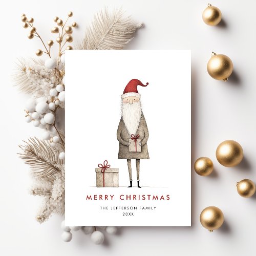 Whimsical Minimalist Santa Claus Christmas Holiday Card