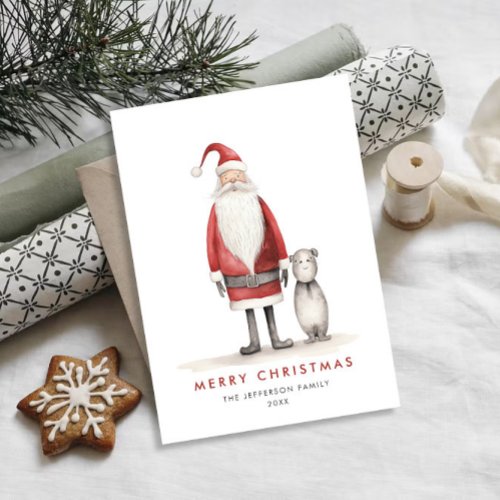 Whimsical Minimalist Santa Claus Christmas Holiday Card