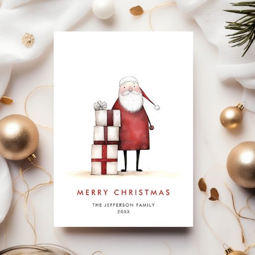 Whimsical Minimalist Santa Claus Christmas Holiday Card