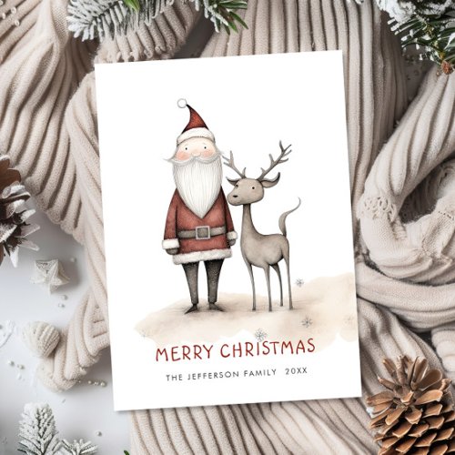 Whimsical Minimalist Santa Claus Christmas Holiday Card