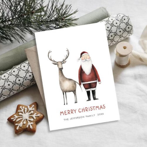 Whimsical Minimalist Santa Claus Christmas Holiday Card