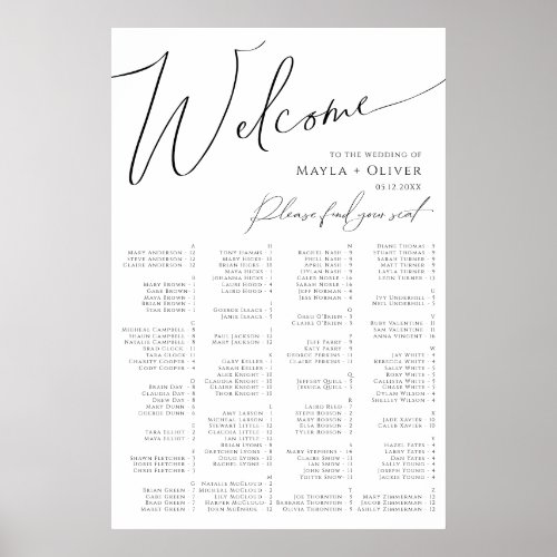 Whimsical Minimalist Script Alphabetical Seating P Poster