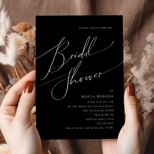Whimsical Minimalist Script  Black Bridal Shower Invitation