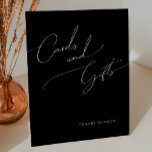 Whimsical Minimalist Script Black Cards and Gifts Pedestal Sign<br><div class="desc">This whimsical minimalist script black cards and gifts pedestal sign is perfect for your classic simple black and white minimal modern boho wedding. The design features elegant, delicate, and romantic handwritten calligraphy lettering with formal shabby chic typography. The look will go well with any wedding season: spring, summer, fall, or...</div>
