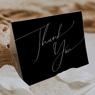 Whimsical Minimalist Script   Black Folded Letterpress Thank You Card