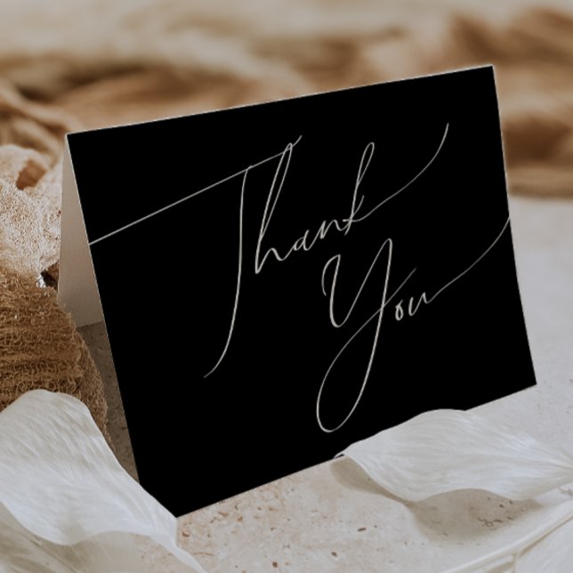 Whimsical Minimalist Script | Black Folded Letterpress Thank You Card (Creator Uploaded)