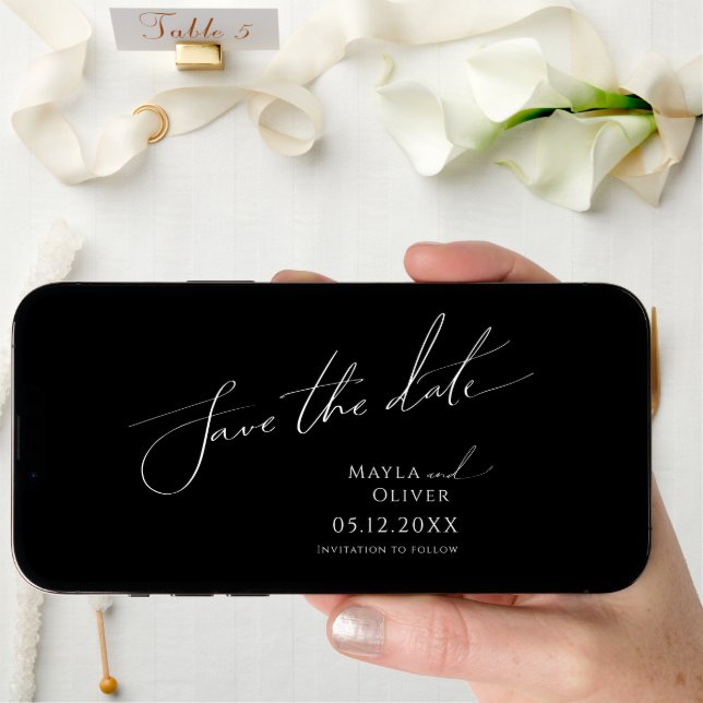 Whimsical Minimalist Script | Black Horizontal Save The Date (Front Digital)