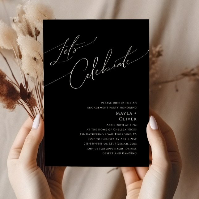 Whimsical Minimalist Script Black Let's Celebrate Invitation (Creator Uploaded)