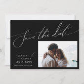 Whimsical Minimalist Script Black Photo Horizontal Save The Date (Front)