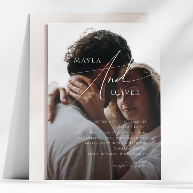 Whimsical Minimalist Script | Black Photo Wedding Invitation (Creator Uploaded)
