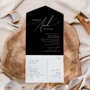 Whimsical Minimalist Script   Black Seal and Send All In One Invitation