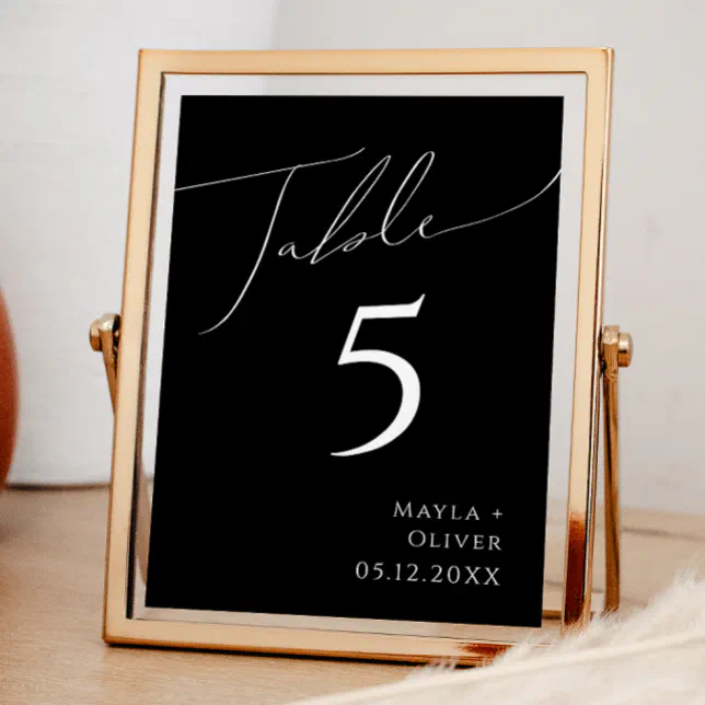 Whimsical Minimalist Script Black Table Number Zazzle