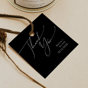 Whimsical Minimalist Script Black Thank You Favor Tags