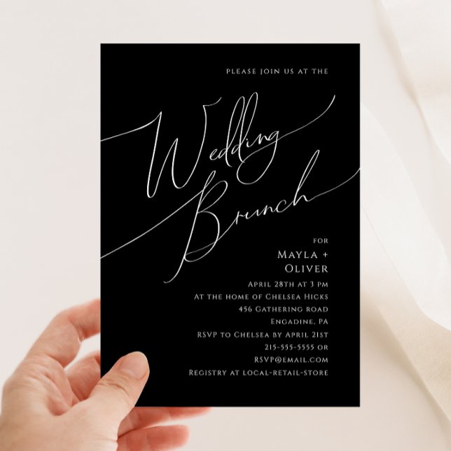 Whimsical Minimalist Script | Black Wedding Brunch Invitation (Creator Uploaded)