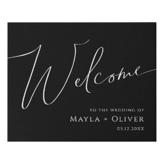 Whimsical Minimalist Script Black Wedding Faux Canvas Print