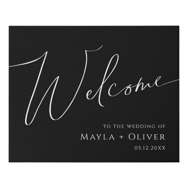 Whimsical Minimalist Script Black Wedding Faux Canvas Print (Front)