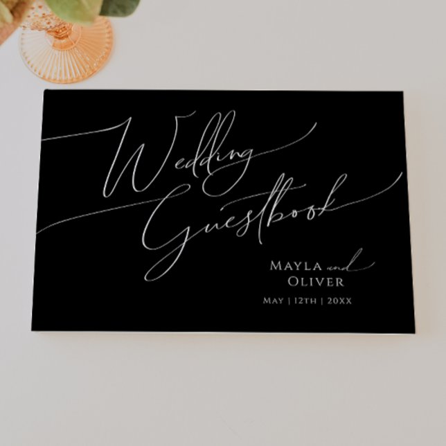 Whimsical Minimalist Script | Black Wedding Guest Book (Creator Uploaded)