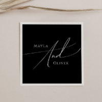 Whimsical Minimalist Script | Black Wedding Napkins