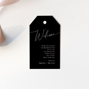 Whimsical Minimalist Script Black Wedding Welcome Gift Tags