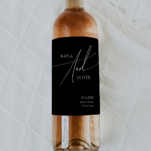 Whimsical Minimalist Script | Black Wedding  Wine Label