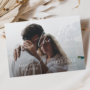 Whimsical Minimalist Script Faded Photo Save The Date